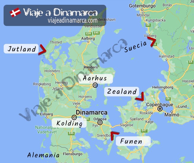 Qué ver en Dinamarca. Mapa de Dinamarca